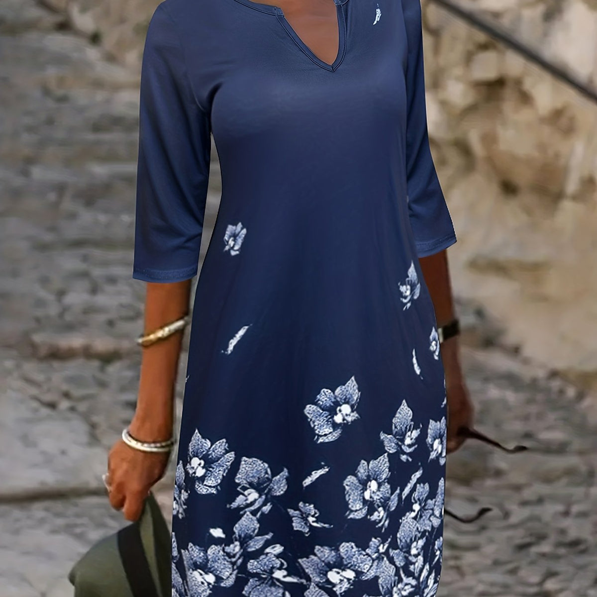  Floral Print Half Sleeve Casual Dress