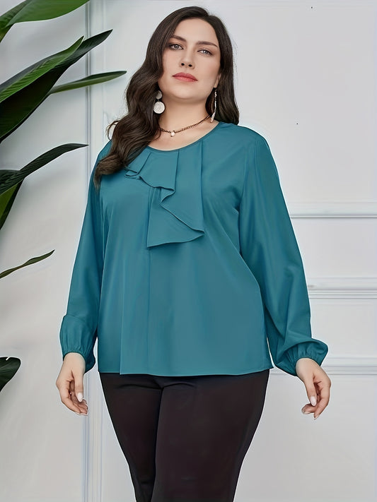  Ruffle Trim Lantern Sleeve Blouse