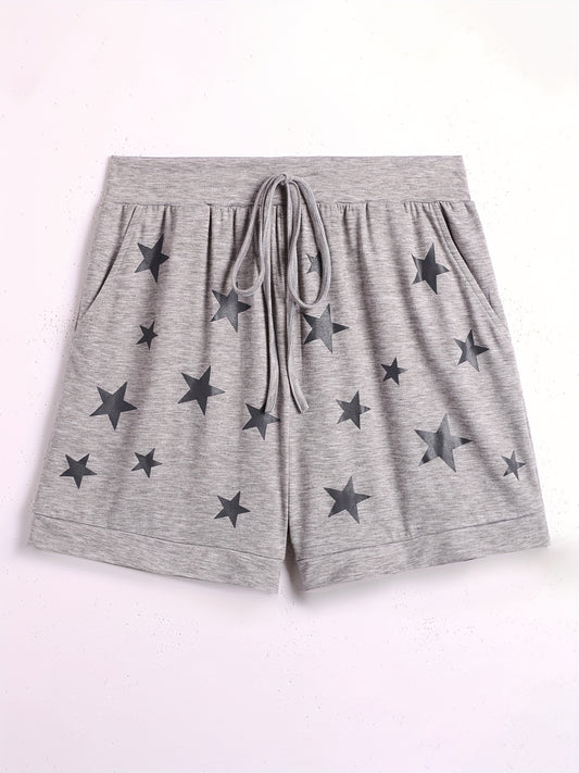 Star Print Drawstring Waist Shorts for Women