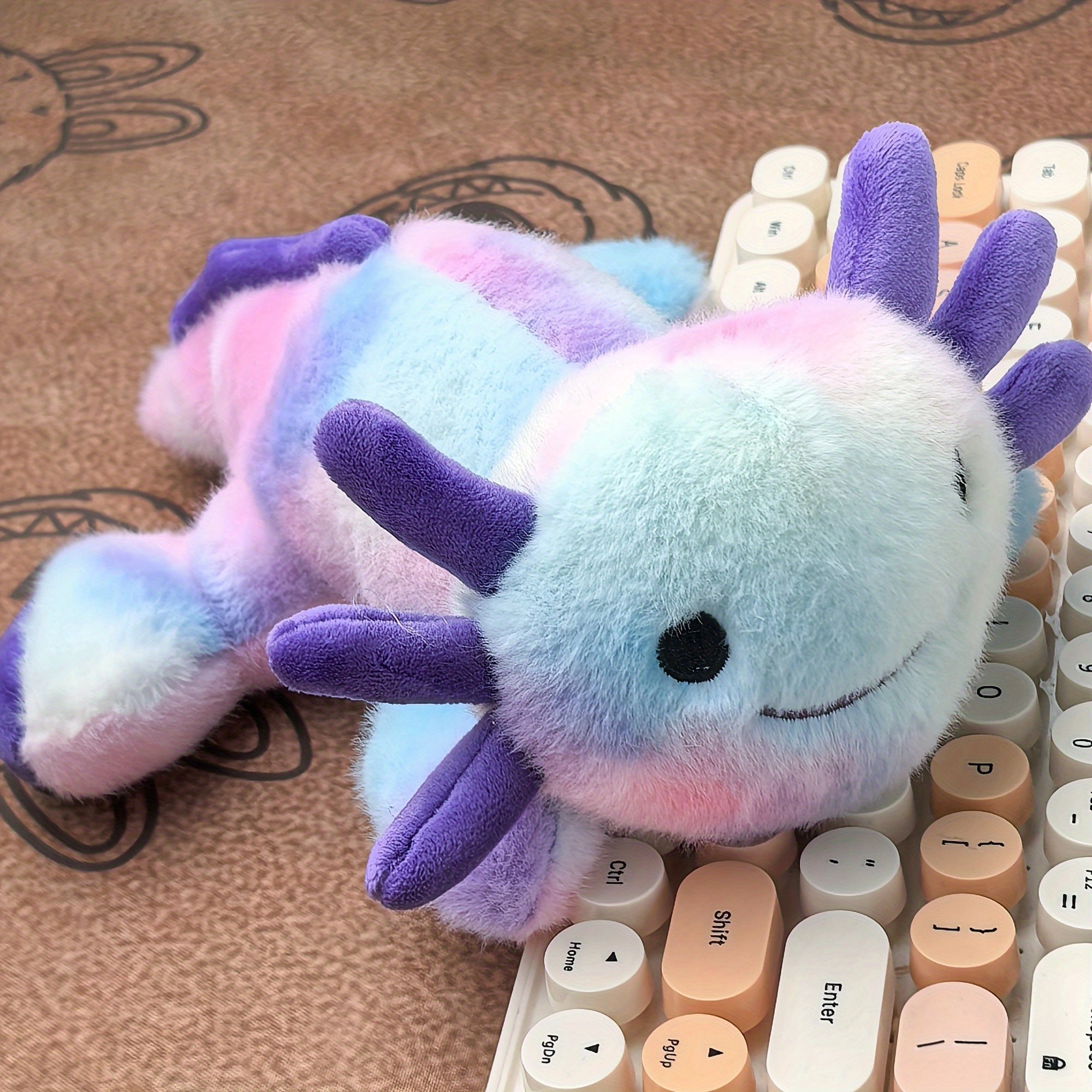 Colorful Axolotl Palm Doll Plush Toy Tie Dye Fabric