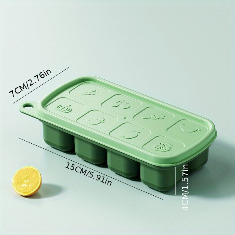 Silicone Ice Cube Tray with Lid, 8 Cubes, Easy Release, Cocktails