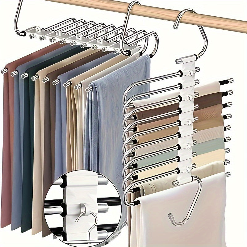 9 Layers Pants Hangers Space Saving Stainless Steel Rack S Type Closet Organizer