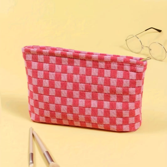 Grid Print Large Cosmetic Bag Travel Toiletry Bag Handbag Gift For Women Girls