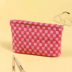 Grid Print Large Cosmetic Bag Travel Toiletry Bag Handbag Gift For Women Girls