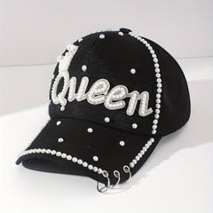 Pearl & Rhinestone Studded Queen Baseball Cap