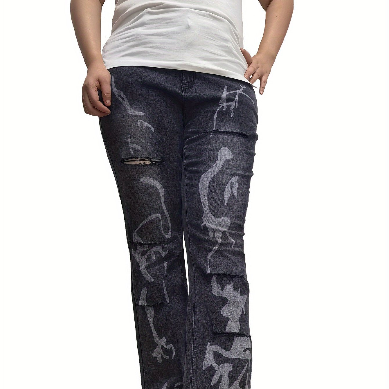  Washed Graphic Flared Leg Jeans