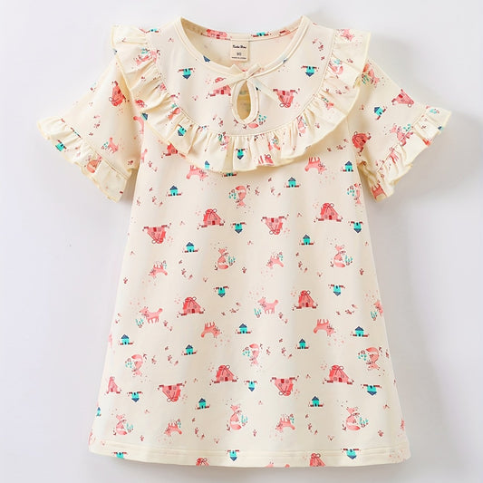 Toddler Girls Ruffle Trim Bow Puppy House Dress