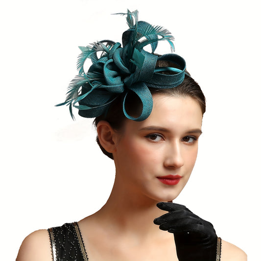 Women's Fascinator Headband Tea Party Derby Hat Faux Feathers Ribbon