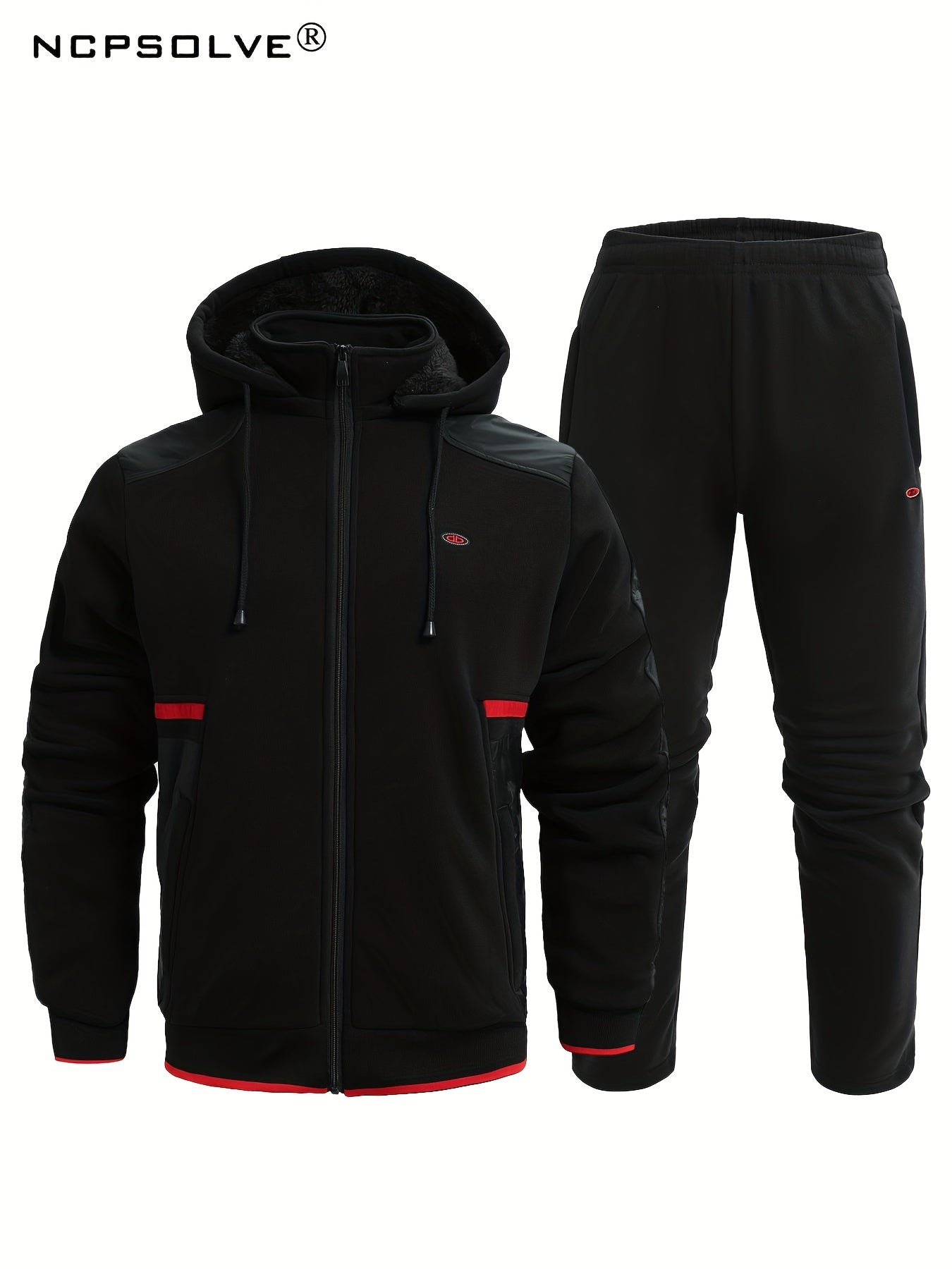 Men's Thick Sports Suit with Hooded Jacket & Stretchy Pants
