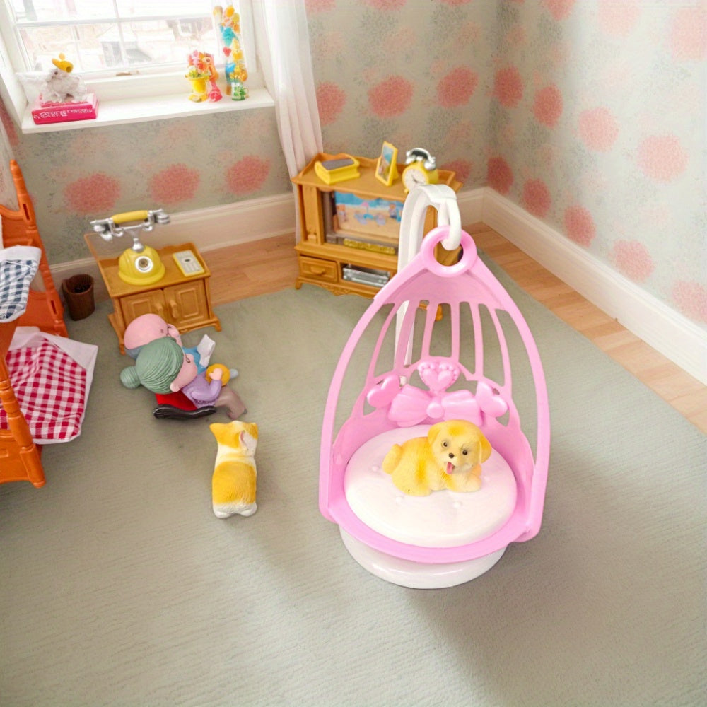 Mini Dollhouse Cradle with Bow Pattern Lightweight Unique Random Options