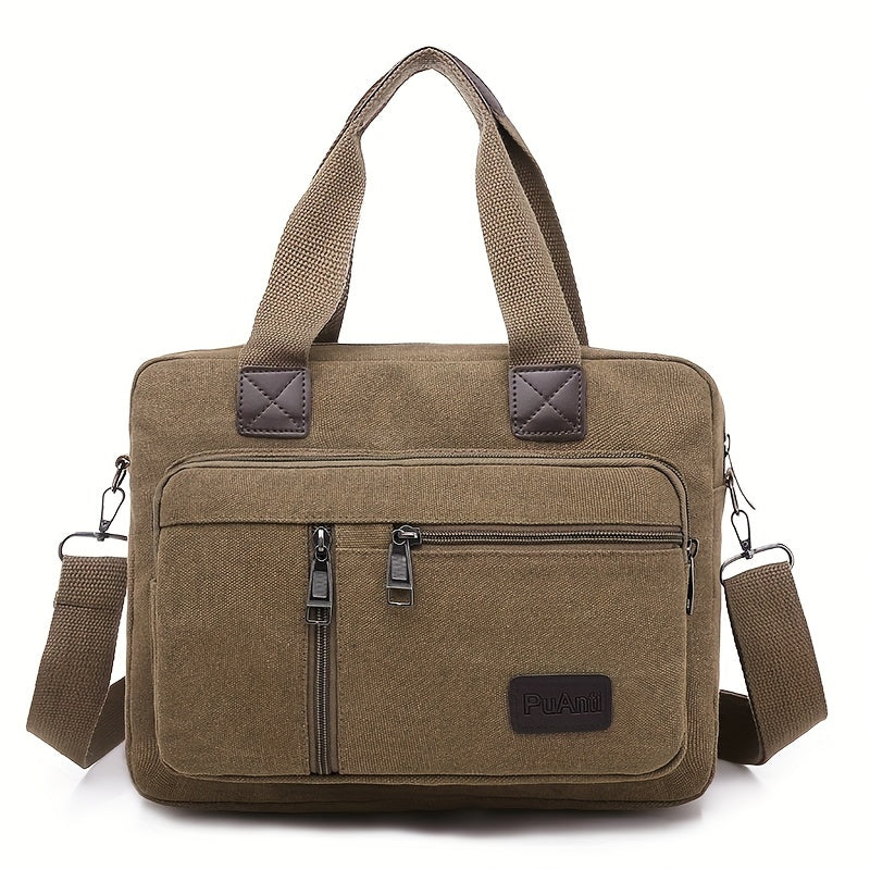 Men's Canvas Briefcase Messenger Bag with Pockets