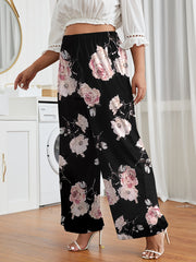 Women's Plus Floral Print Loose Fit Wide Leg Pants