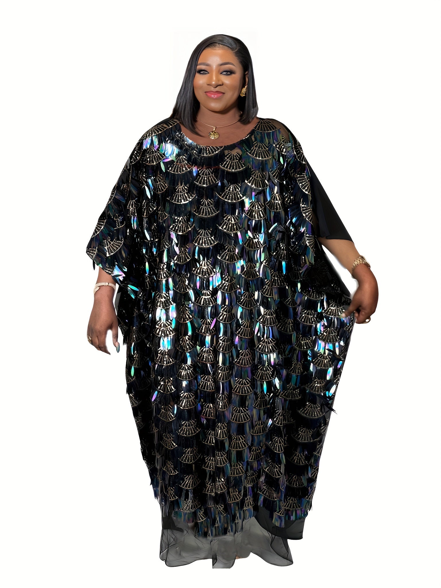  Casual Kaftan Dress Women's Plus Sequin Decor Maxi Dress