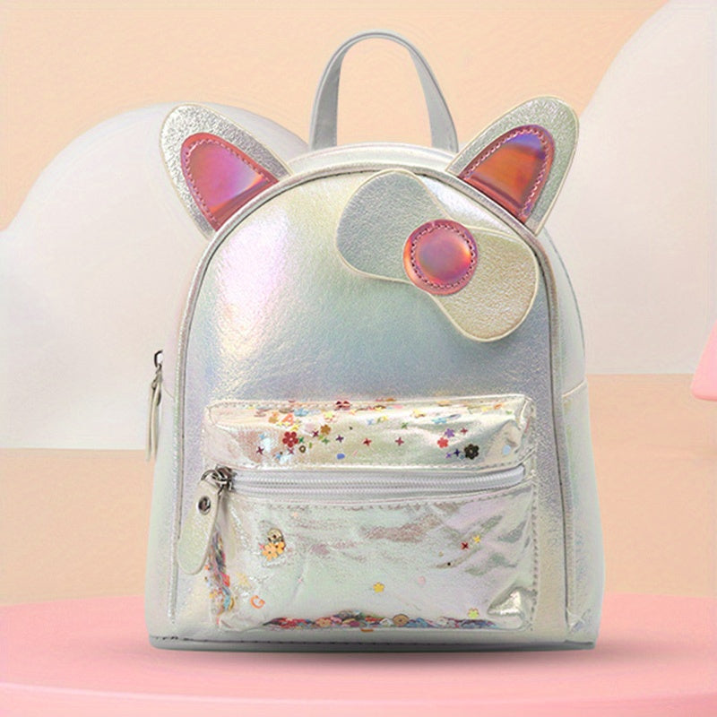 Sequin Ears Bow Backpack For Boys Girls Waterproof Lightweight Small Bag