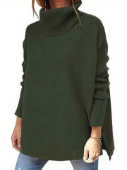  Solid Batwing Sleeve High Neck Sweater