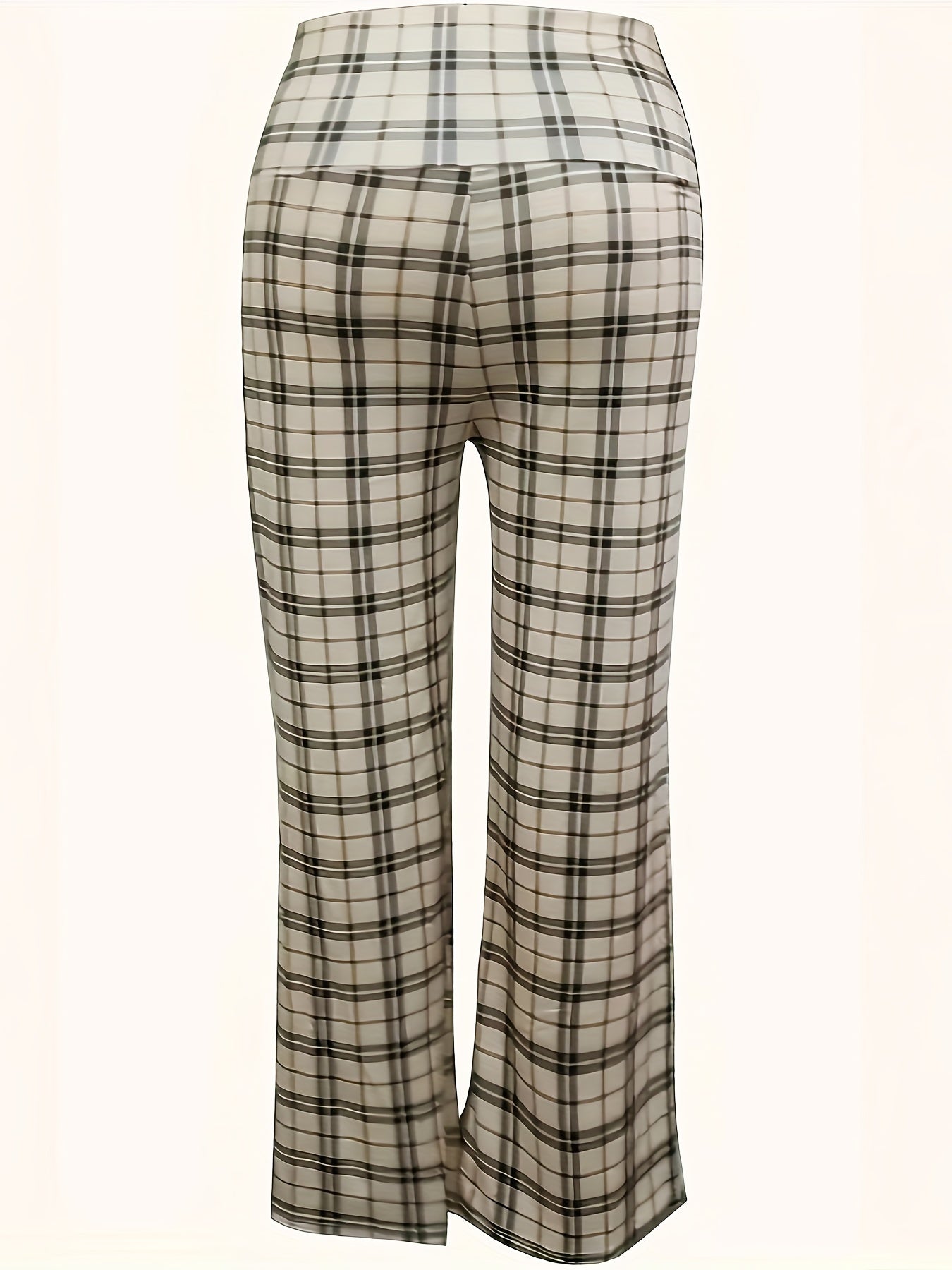 Women's Plus Wideband Waist Plaid Print Pants