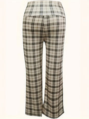 Women's Plus Wideband Waist Plaid Print Pants