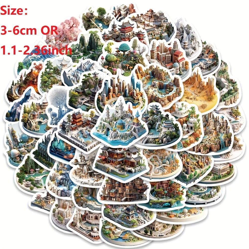 50 PCS 3D Castle World Stickers Waterproof Decals for Luggage