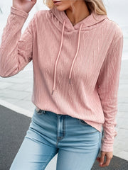  Casual Sweater Women's Plus Textured Long Sleeve Drawstring Slight Str