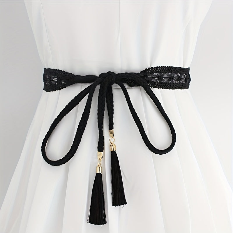 Boho Tassel Sash Belt Vintage Braided Lace Waistband