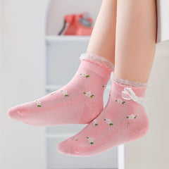 5 Pairs Girls Heart Floral Socks for Spring and Summer