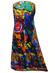 Abstract Painting Print Maxi Tank Dress Plus Size
