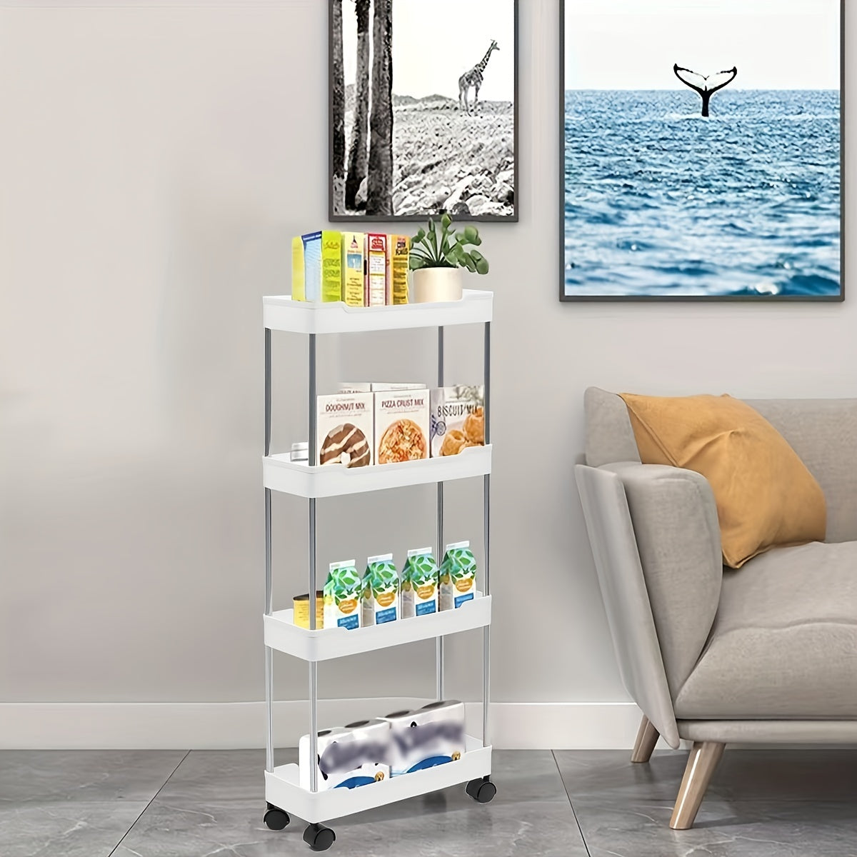 Slim Rolling Storage Cart 4 Layer Bathroom Storage