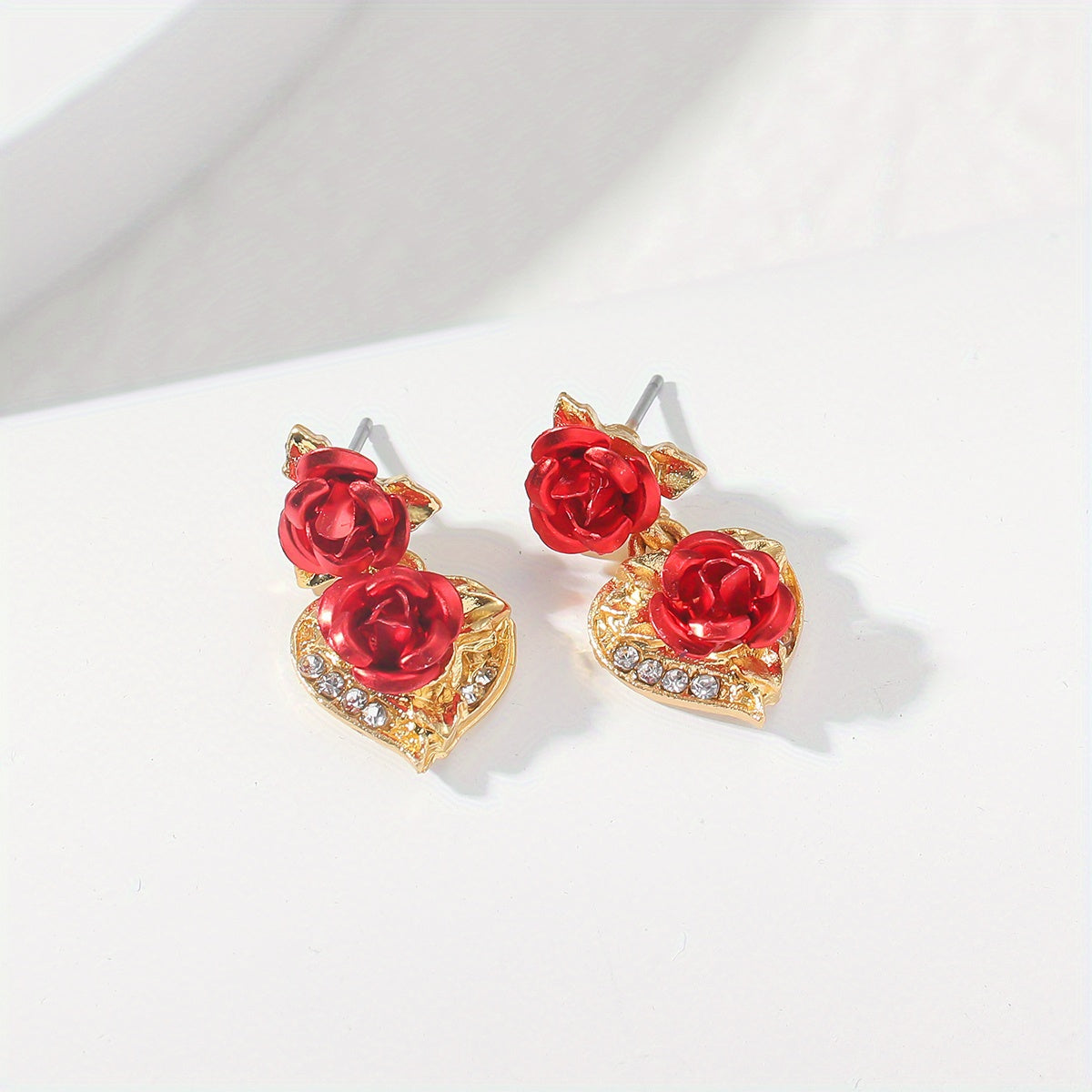 Heart Rose Flower Dangle Earrings