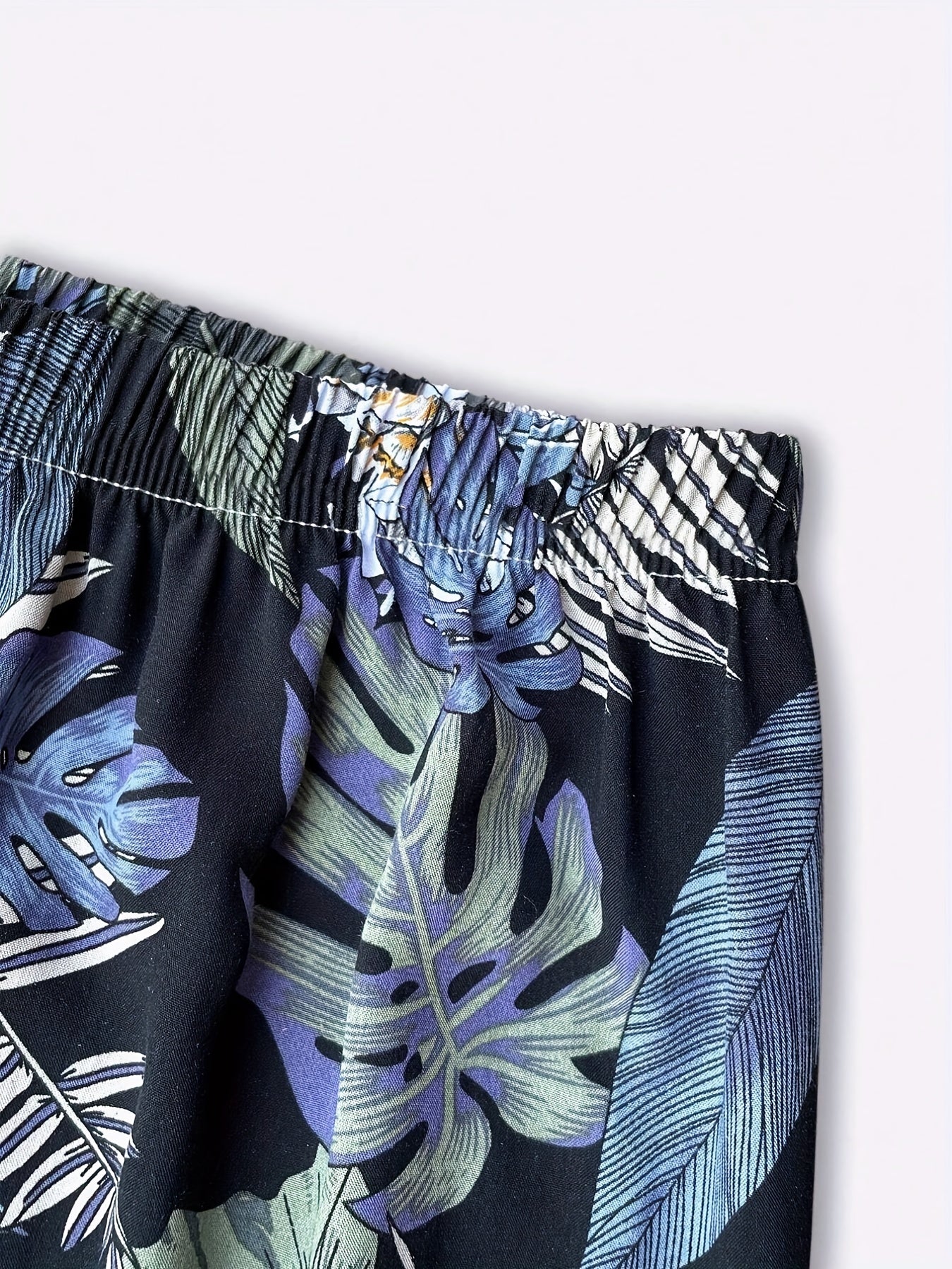 Plant Print Elastic Waist Baggy Pants for Women