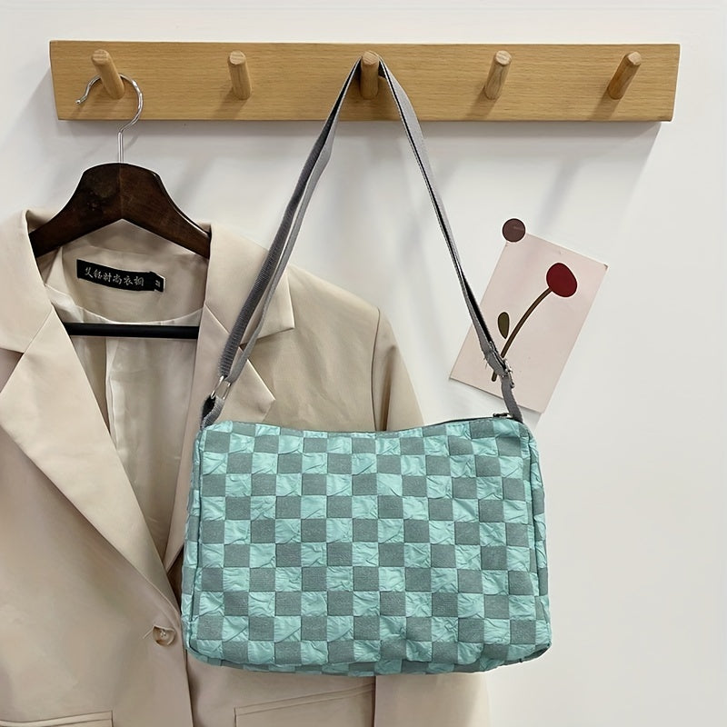 Checkerboard Crossbody Bag Nylon Shoulder Bag