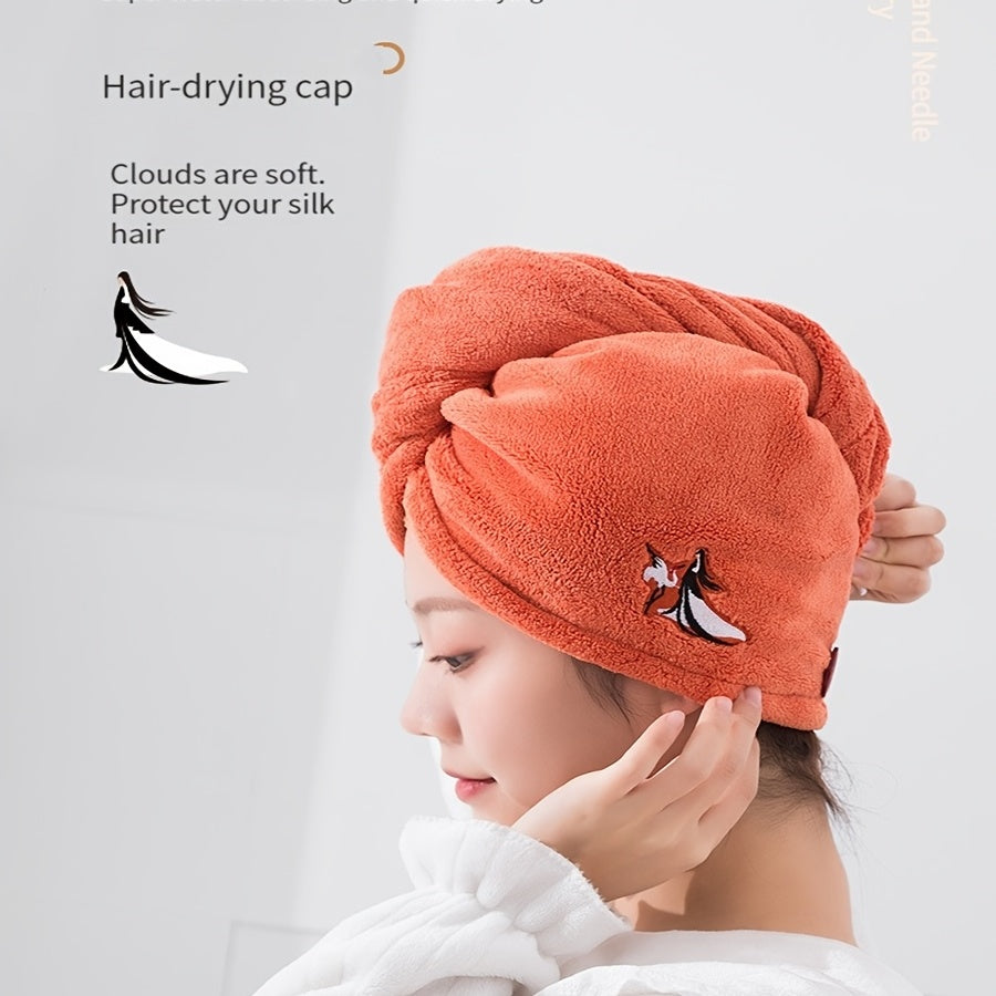 Embroidered Hair Drying Cap Coral Fleece Towel