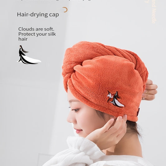 Embroidered Hair Drying Cap Coral Fleece Towel