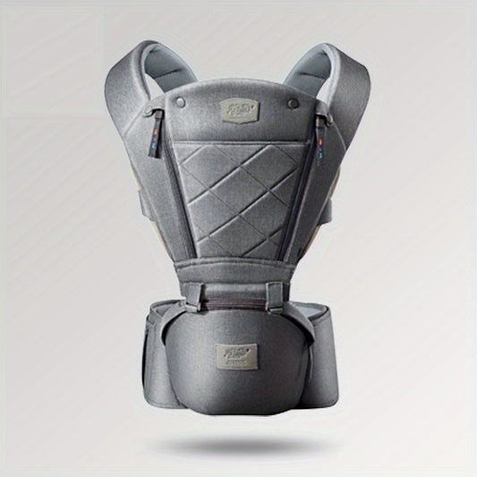 Adjustable Baby Carrier with Support Strap and Storage Grey