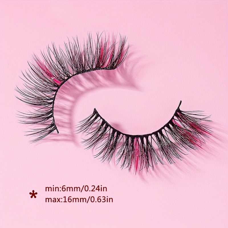 5 Pairs Colored Fluffy Crisscross Pink False Eyelashes