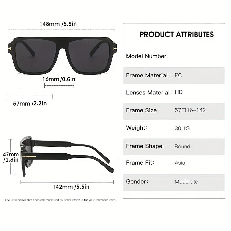 Vintage Square Aviator Sunglasses UV Protection T-shaped Decorative Glasses