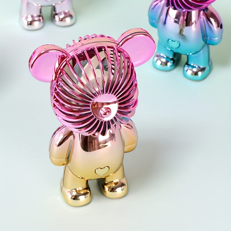 Mini Bear Fan Rechargeable 3 Modes USB Charging Multicolor Portable