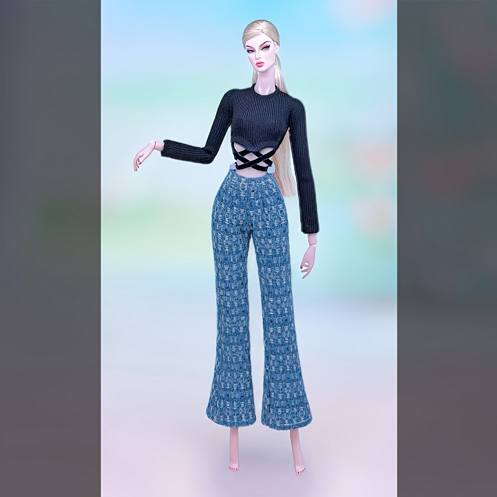 1:6 Doll Clothing Set - Wide Leg Denim Pants and Top