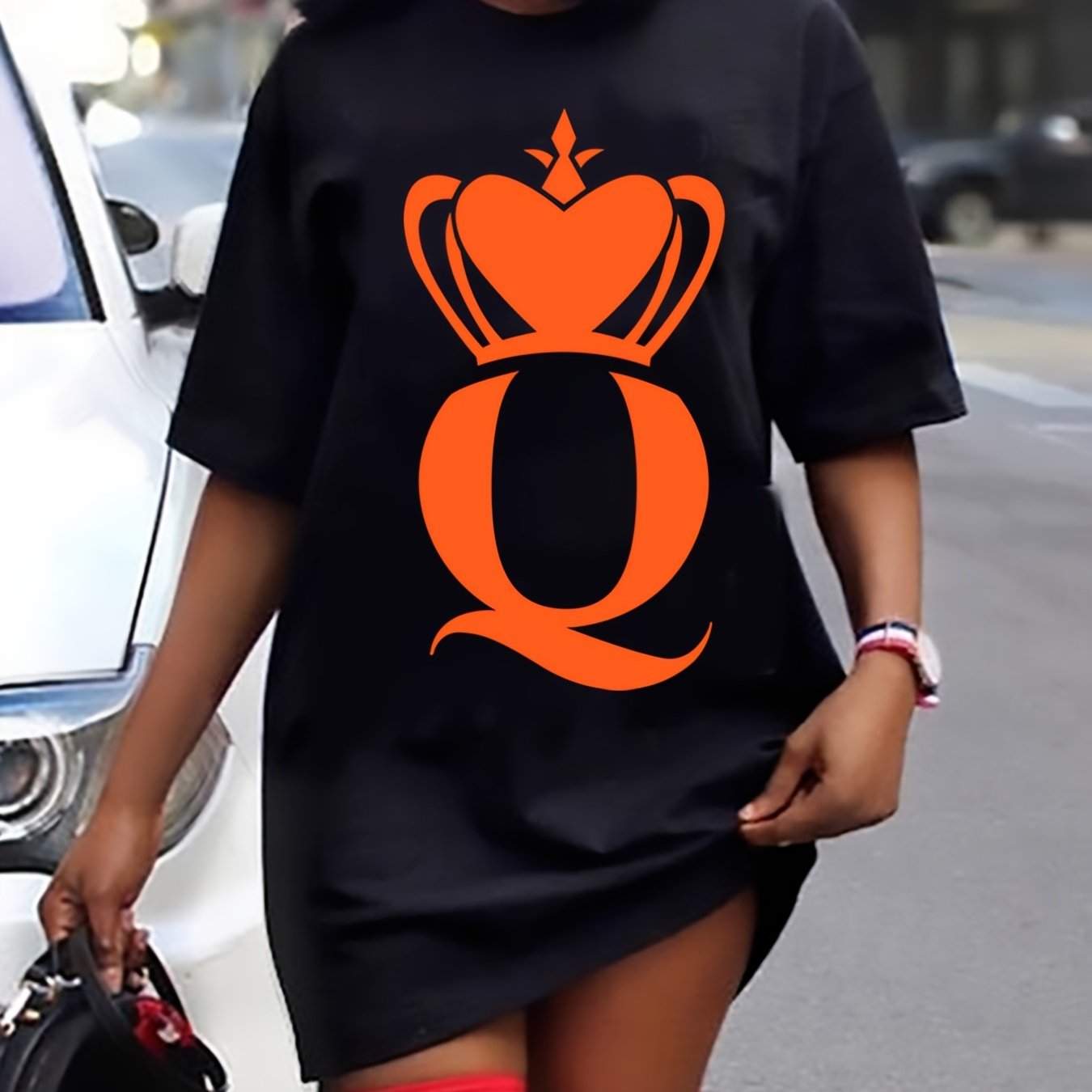 Women's Plus Letter & Crown Print Tee Dress