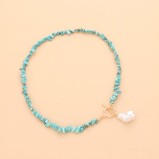 Vintage Pearl Pendant Turquoise Beaded Boho Ethnic Style Necklace