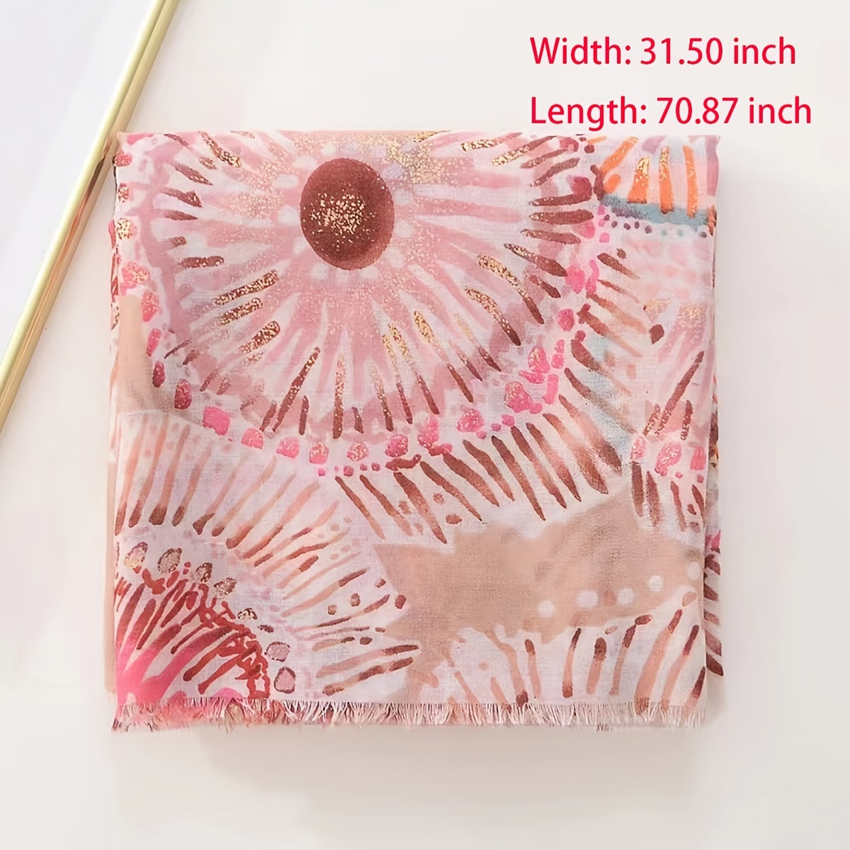 Pink Flower Print Shinny Scarf Breathable Head Wrap
