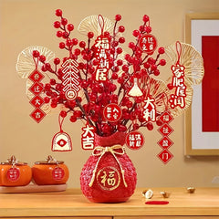 Year Spring Living Room Scene Arrangement with Green Plant and Ornaments