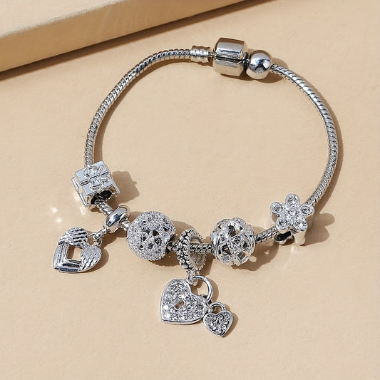 Vintage Rhinestone Flower Peplum Beaded DIY Copper Bracelet
