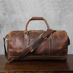 Large Capacity Leather Travel Duffel Bag Crazy Horse Leather Weekender For Men