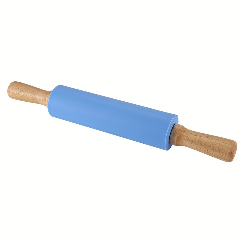 Silicone & Wood Rolling Pin Non Stick Dough Roller Kitchen Utensil