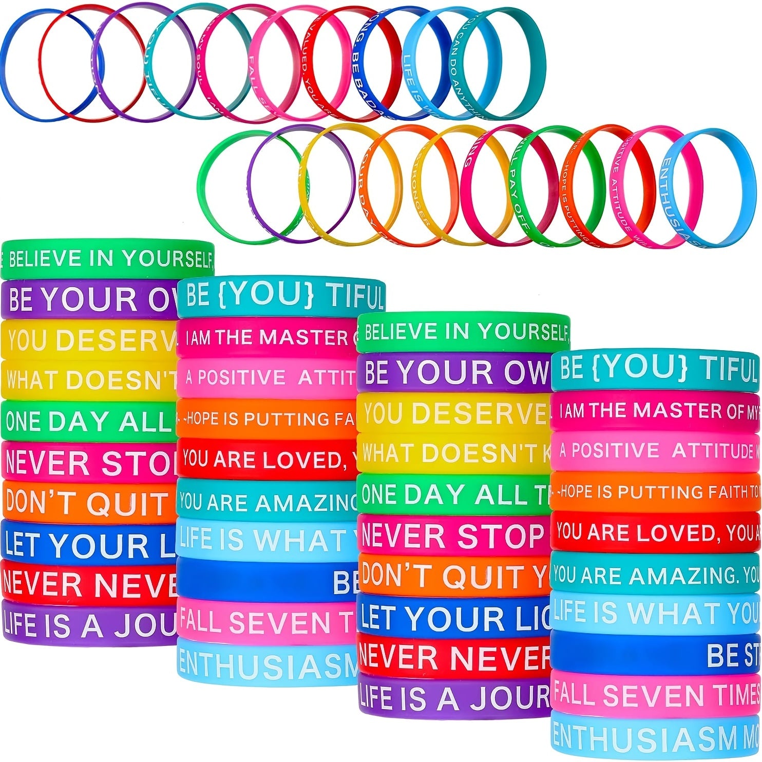 20 Pcs Unisex Silicone Bracelets with Motivational Sayings for Youth Teens