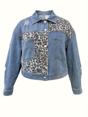  Colorblock Leopard Print Denim Jacket