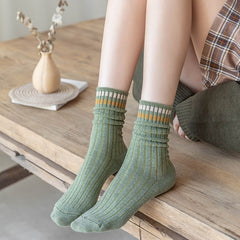 5Pairs Womens Crew Socks Striped 10 Colors Casual Medium Size