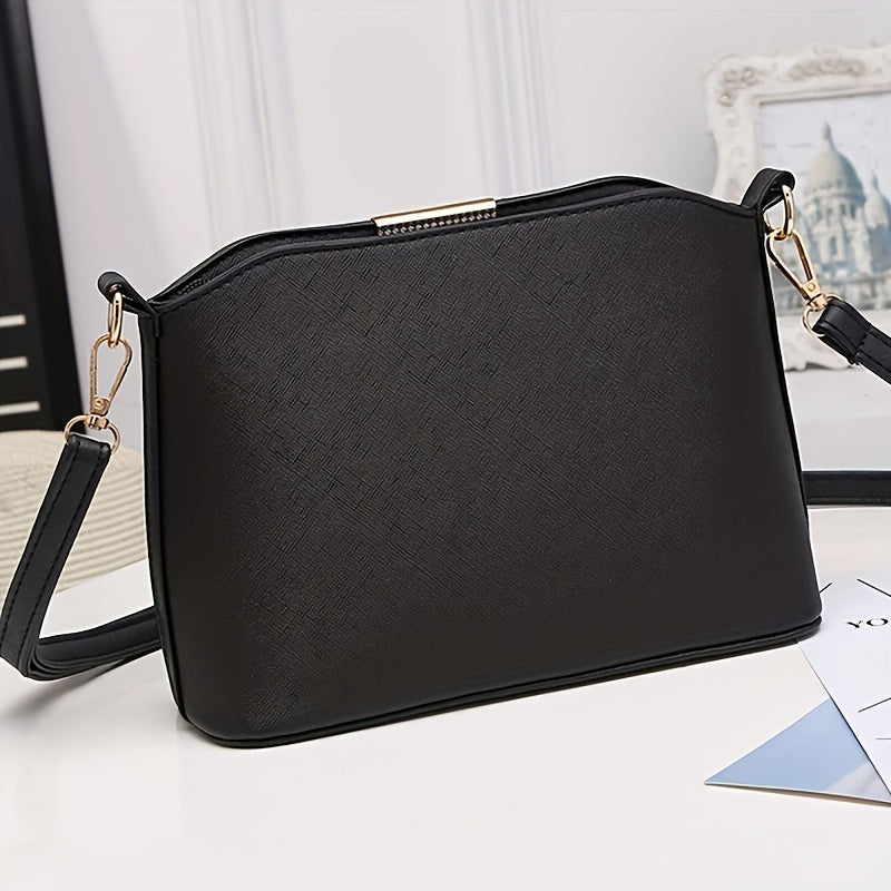 Stylish Crossbody Bag with Metal Decor, PU Leather Shoulder Purse