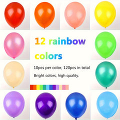 120 Rainbow Latex Balloons for Parties, Events, Wedding - 12 Colors