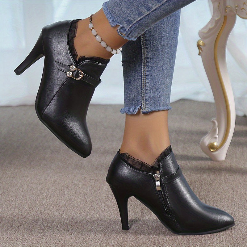 Women's Lace Stiletto Ankle Boots Pointed Toe High Heels